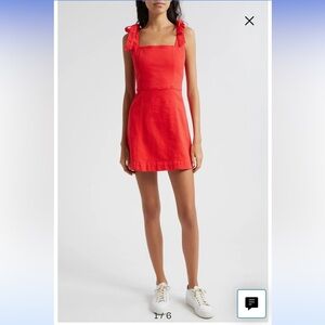 NWT Alice + Olivia BRIGHT RUBY MARYANN TIE SHOULDER DENIM MINI DRESS Size 4